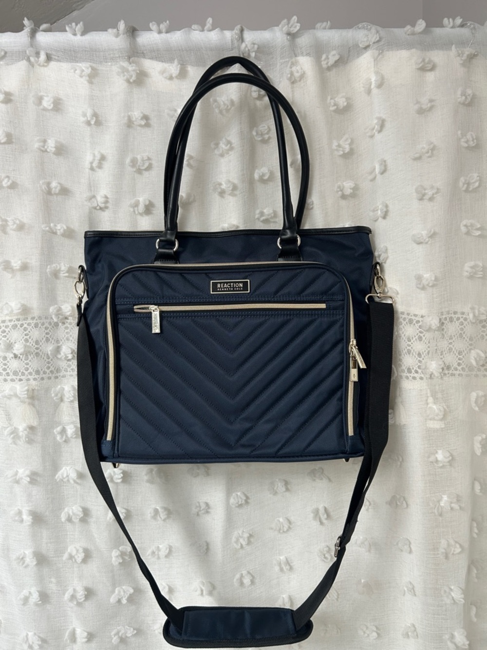 Kenneth Cole Reaction Chelsea Navy Quilted Tote with Crossbody Strap